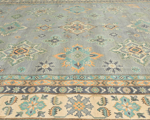 10x13 Gray Kuba Afghan Hand Knotted Wool Area Rug